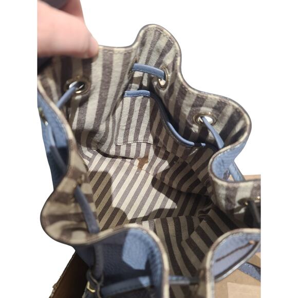 Henri Bendel Bedford Pebble Leather Bucket Bag Blue Medium GUC Tassel Drawstring - Picture 4 of 9